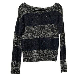 Ann Taylor Loft Black & White Striped Sequin Knit Sweater Size S
